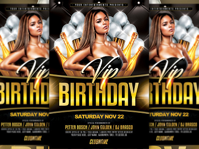 Birthday Flyer Template anniversary birthday bash birthday flyer birthday invitation black black and gold elegant design event flyer flyer design flyer template gold party event template design