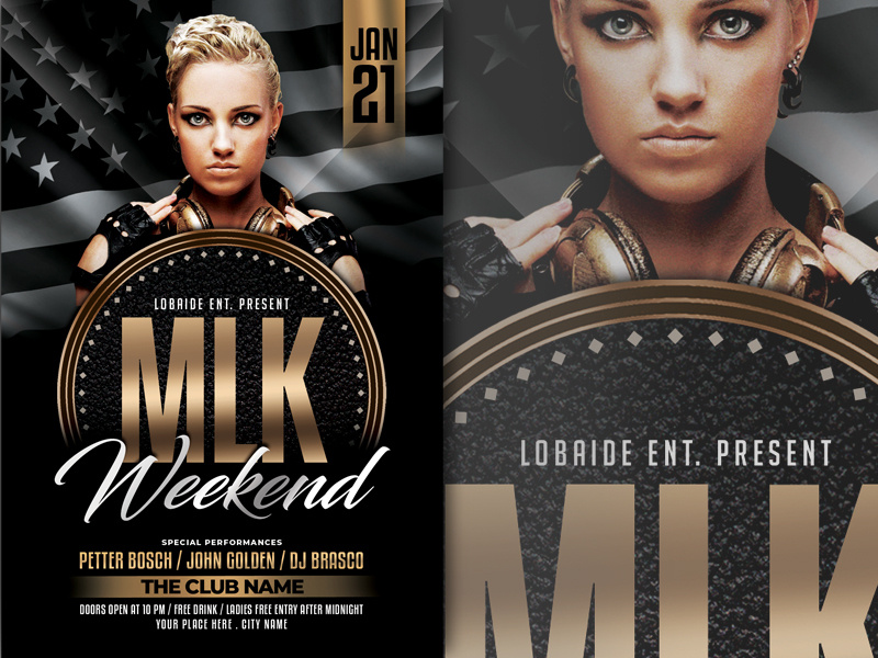 MLK Weekend Flyer Template poster black and gold party flyer advertising event black gold party event event flyer flyer design flyer template martin luther king jr martin luther king mlk mlk day