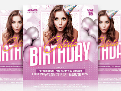 Birthday Flyer Template advertising balloon birthday bash birthday flyer birthday square clean event flyer flyer flyer design flyer square flyer template party event party flyer pink template design white