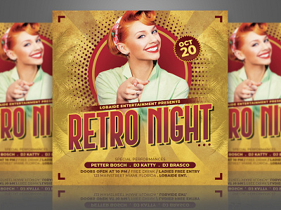 Retro Night Flyer Template 80s advertising brown event event flyer flyer flyer design flyer template grunge illustration old school party flyer print retro retro badge retro design retro font retro logo template design vintage