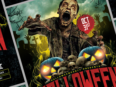 Halloween Party Flyer Template advertising dark event flyer events flyer flyer design flyer template ghost halloween halloween bash halloween carnival halloween costume halloween design halloween flyer halloween party october party poster template design zombies