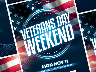 Veterans Day Flyer Template advertising america american flag armed event event flyer flyer flyer design flyer template invitation light memorial day mock up party event poster template template design usa usa flag veterans day