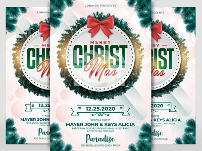 Christmas Flyer Template advertising bokeh christmas christmas card christmas event christmas flyer christmas party clean event flyer design flyer template flyer template psd green green logo greeting card minimal pine poster design red template design