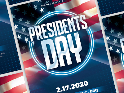 Presidents Day Flyer advertising america american flag blue election event flyer flyer flyer design flyer template labor day minimal party event presidents day print red star template design usa usa flag veterans day