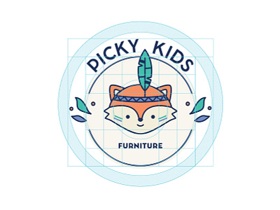 Picky Kids Logo construction animal brand branding fox furniture graphic design grid grid construction illustration kids logo logo construction picky kids vector