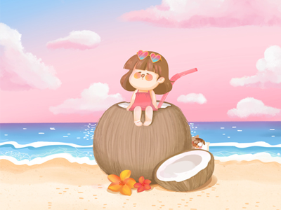 coconut cute drawing firefly girls illustration picture