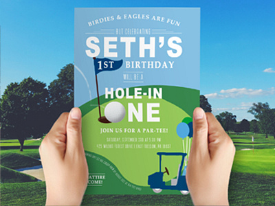 Golf Themed Birthday balloons birthday cart celebrate first golf invitation putter