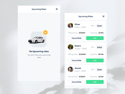 Taxi booking app | Upcoming rides screen