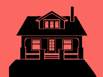 house on a hill bitmap collage geometric house illustration print screenprint