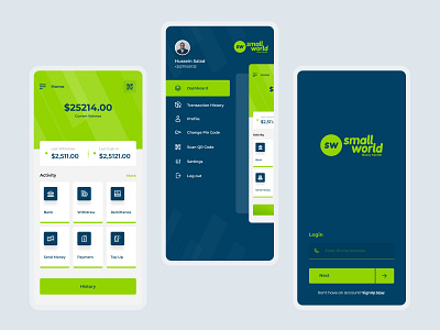 Small World money transfer mobile app design concept app branding design graphic illustration mobile small ui uiux website world
