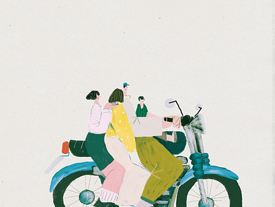 Daily - motorcycle drawing family illustration texture