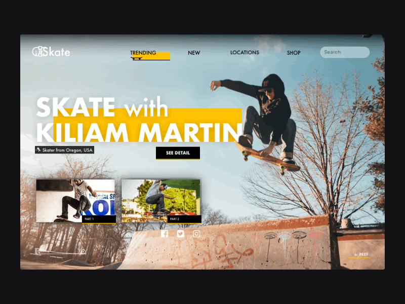 Skateboard Website Exploration daily ui 003 exploration interaction design principle skate skateboard skateboarder sketch ui ui ux website