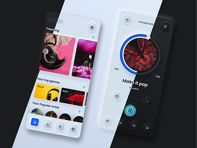 Music streaming app - Neumorphism app exploration mobile app music podcast ui uplabs