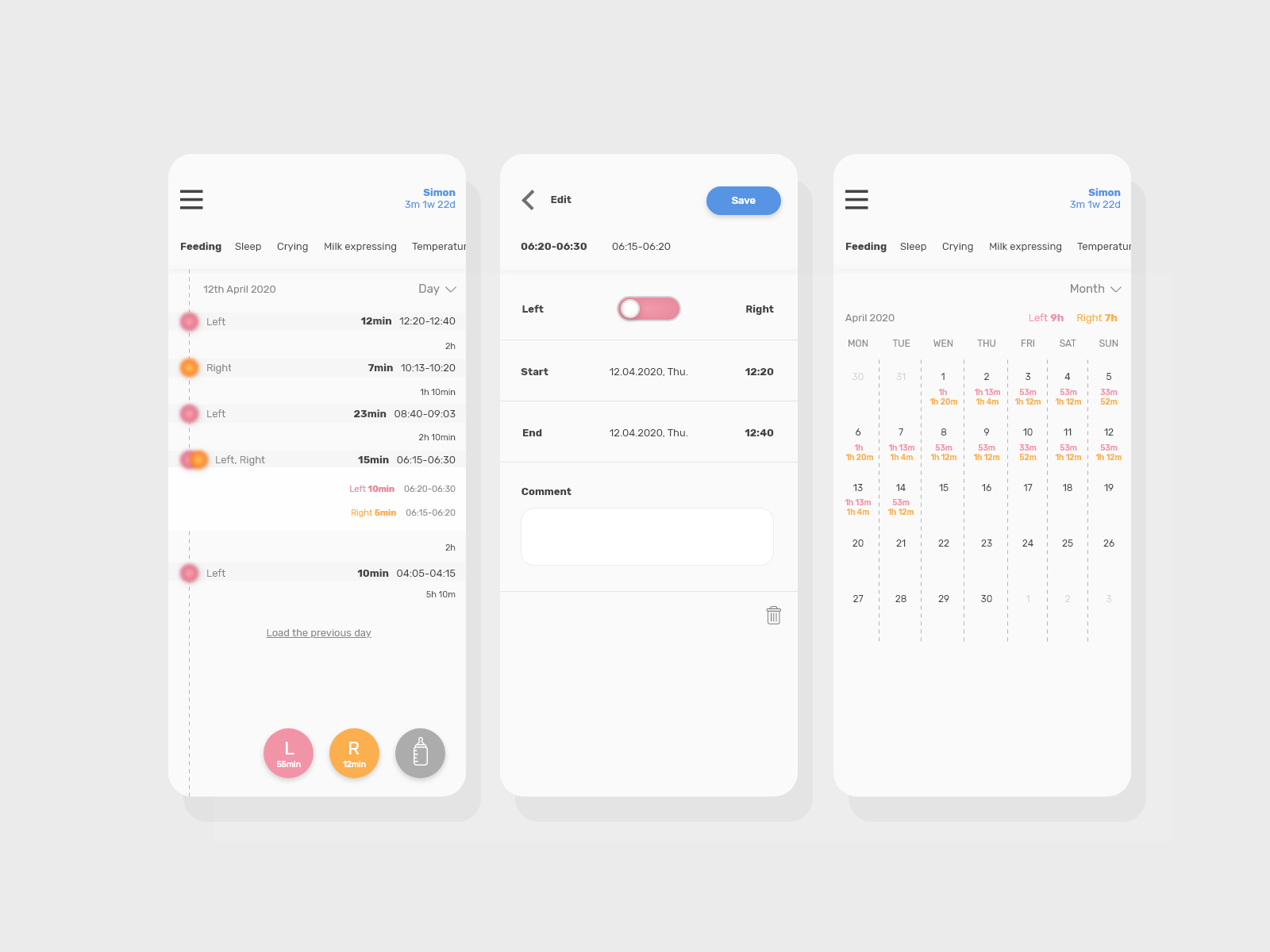 Feeding tracker redesign by Dorota Kempa on Dribbble