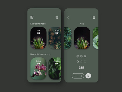 Plant Shop - Dark theme adobe adobe xd application ui dark dark ui interface minimalism photos shop ui ui design uiux