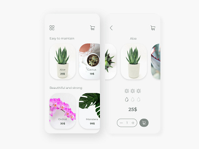 Plant shop - Light theme adobe adobe xd adobexd application application ui interface interface design minimalism photo gallery shop ui uiux ux