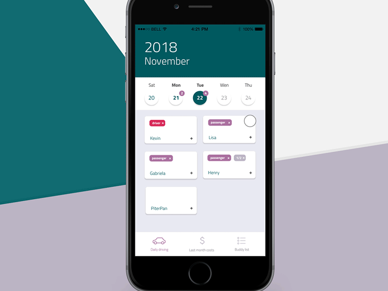 Animation for carpooling application select box calendar mobile app design mobile interface after effects interface animation interaction mobile design ui