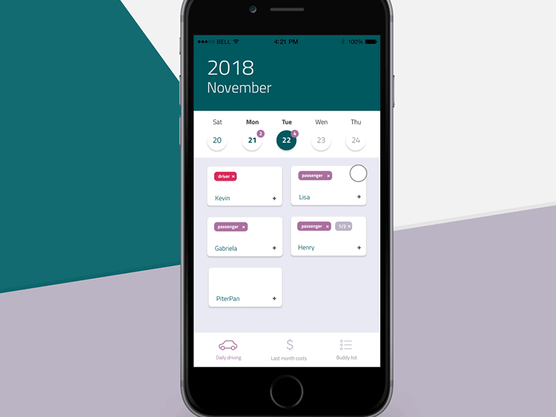 Animation for carpooling application after effects animation calendar interaction interface mobile app design mobile design mobile interface select box ui