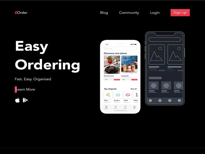 eorder animated animation 2d design food app invision studio landing page transition ui ux ux ui web deisgn