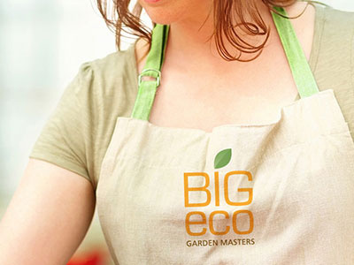Big Eco Brand Identity apron branding earthy green landscape logo naming uniform word mark