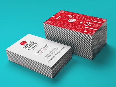 Moe & Curly Business Card blue business card design illustration knitting red typography