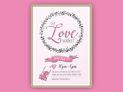 The Love Market Poster banners cute girly hearts love market pigs pink poster script valentines day wreaths