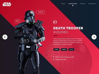 Starwars Deathtrooper Profile - Daily UI Challenge #006 detail icon navigation profile red slideshow star wars starwars ui ux web webdesign