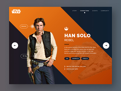 Starwars Han Solo Profile - Daily UI Challenge #006 actor app cinema han solo movie profile star wars starwars tag ui ux web
