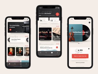 Classic Music Learn App app artist black color design interaction ios iphone learn motion music music app musician purchase red typograhpy ui ux