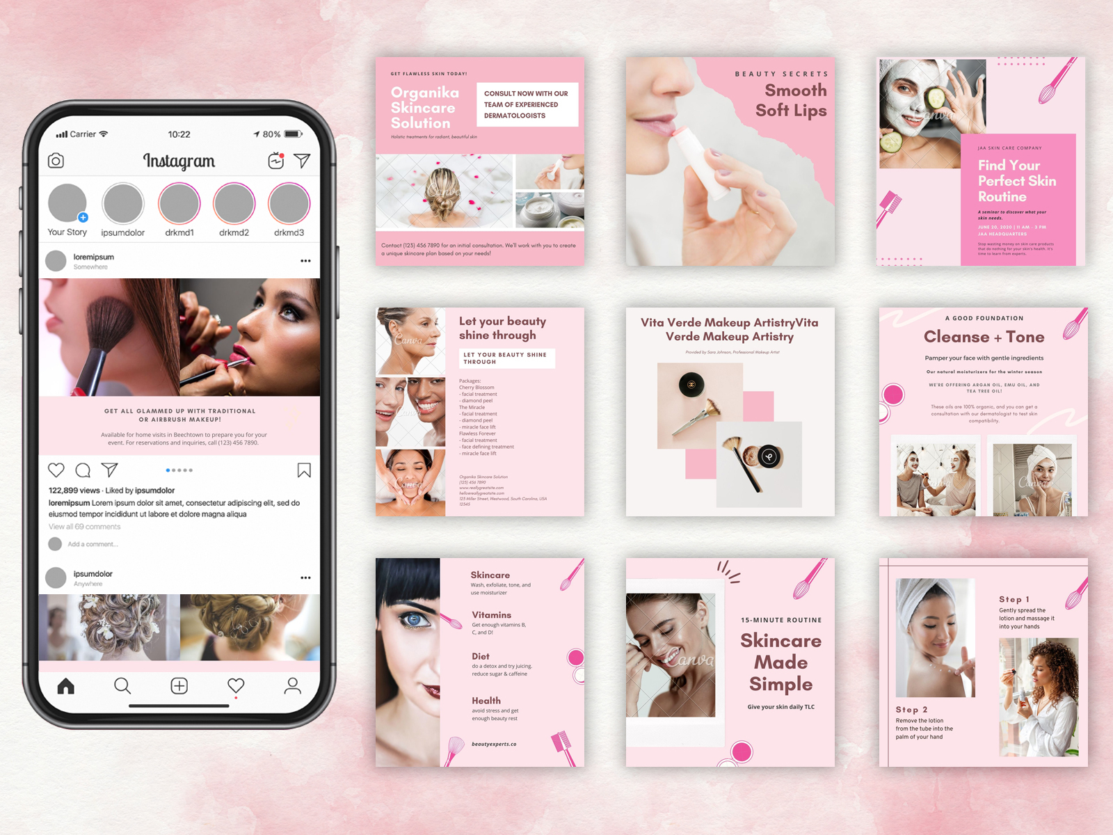 Beautician Instagram Canva Templates Bundle by Pennyblack Templates on ...