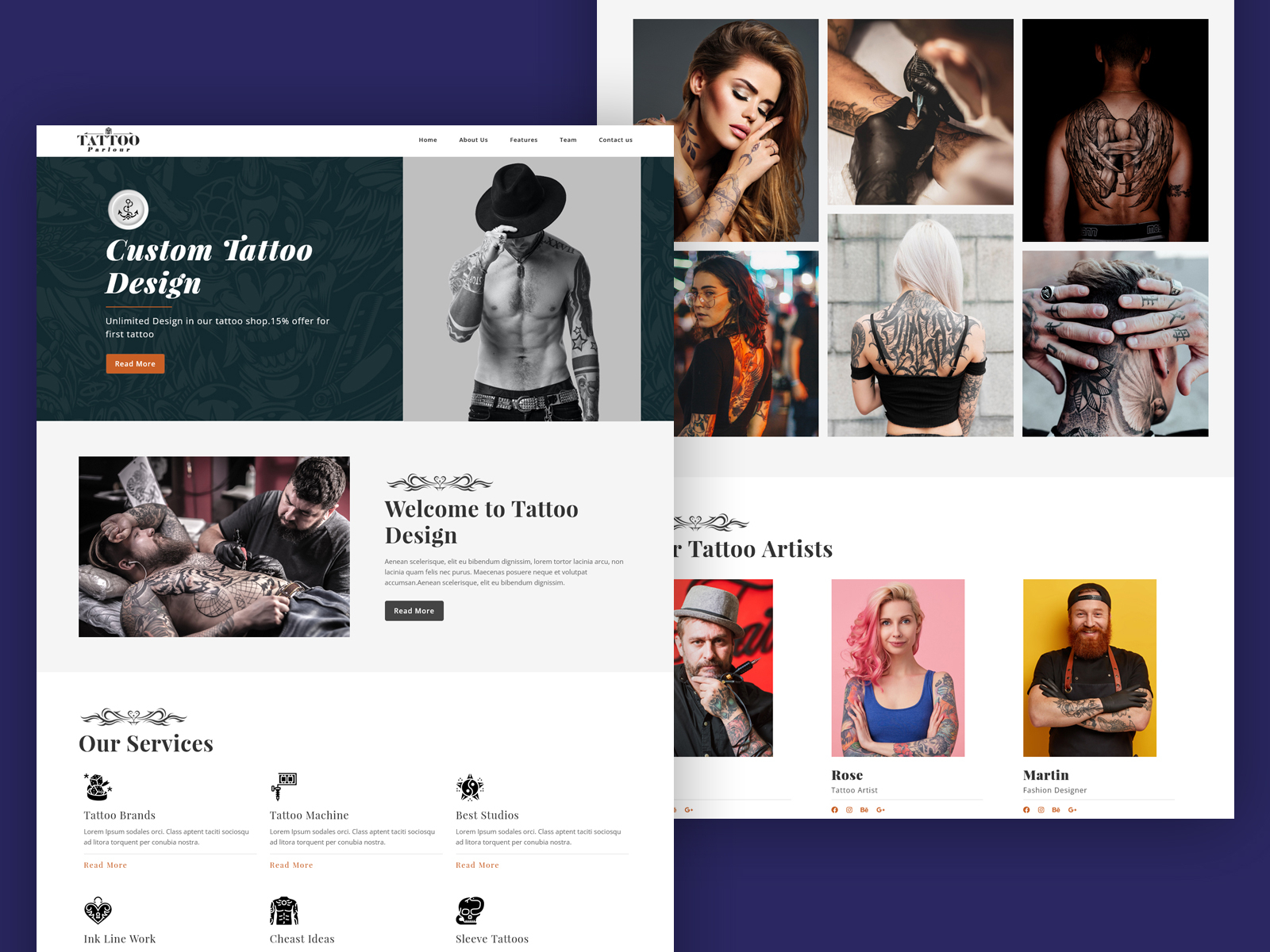 Tabu - Creative Tattoo Club landing page template, Websites, UX and UI Kits  ft. artist & template - Envato Elements