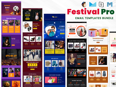 Festival Pro – Christmas Email Newsletter Templates Bundle black friday christmas email camping email marketing email template bundle festival newyear offers and discounts pink friday