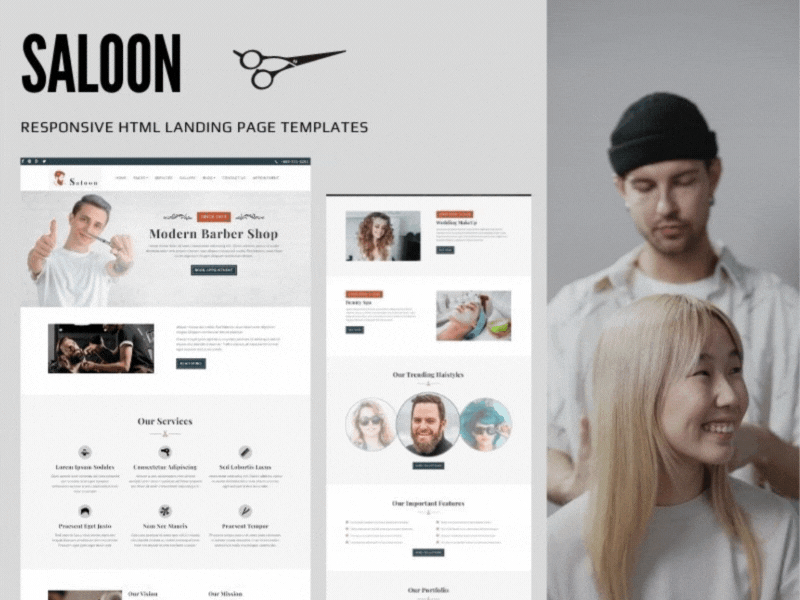 SALOON – Responsive HTML Landing Page Templates hair dresser html html landing page marketing social media post