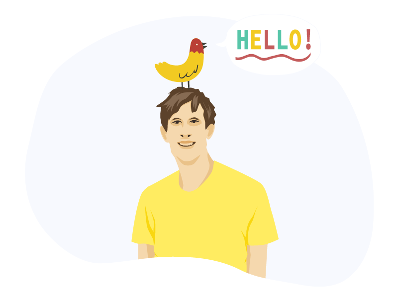 Hello! smile illustration illustrator ai yellow guy man bird hello inviter best debut