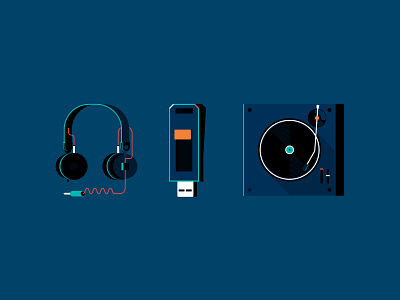 DJ Equipment design dj flat headphones icon illustration music turntable usb vector vinyl