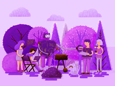 Grill with a robot barbecue cloud devops grill illustration photoshop robot