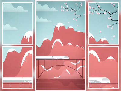 Japan Sakura illustration art design flat illustration illustrator landscape minimal vector