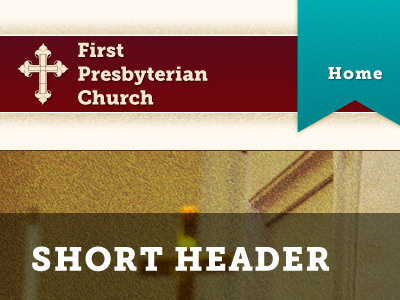 FPC Website Rough church logo maroon museo slab navigation tan teal