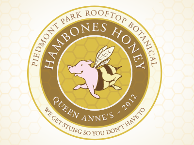 HamBones Honey Label bee circle honeycomb label logo pig pigbee