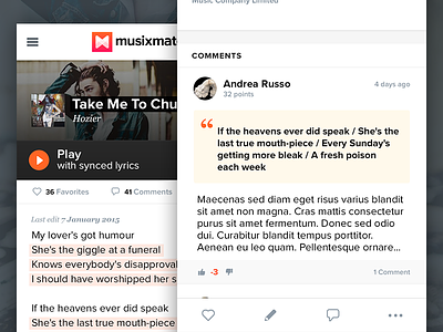 Lyrics page - Mobile annotation comments iphone lyrics music play responsive tab bar