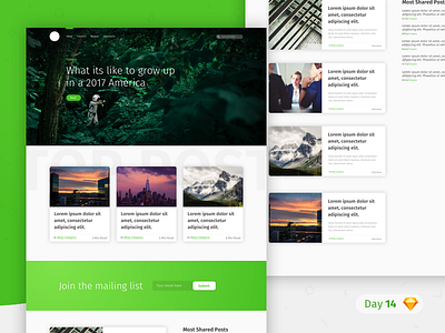 #14 | Green Blog Home | .sketch app blog blogging daily ui dailyui green home homepage lander web website