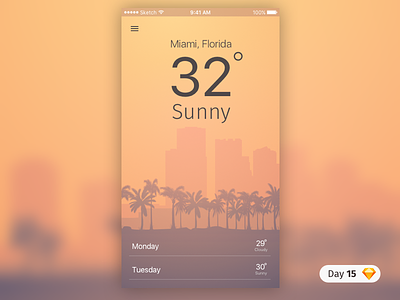 #15 | Hot Weather App | .sketch app daily ui dailyui download free freebie icon ios orange sketch weather