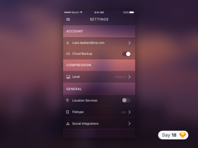 #18 | Settings | .sketch app application daily ui dailyui download free ios picture purple settings sketch