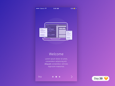 #20 | Welcome Screen | .sketch app daily ui dailyui download free freebie ios purple sketch welcome welcome screen