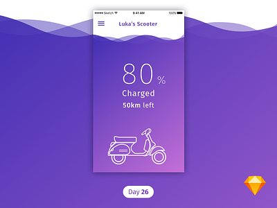 #26 | Scooter Charge | .sketch app daily ui dailyui download ev charge free freebie ios purple scooter sketch