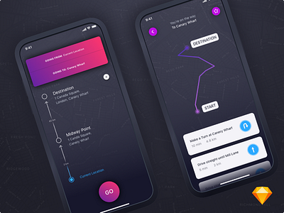 Dark Map UI | iOS Freebie dark dark ui freebie ios iphone x map navigation sketch