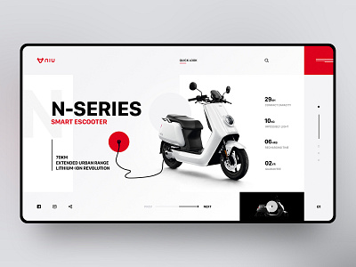 Niu - Smart Escooter black and red concept design design landing page layout modern red scooter typography ui ui design ux web web design white
