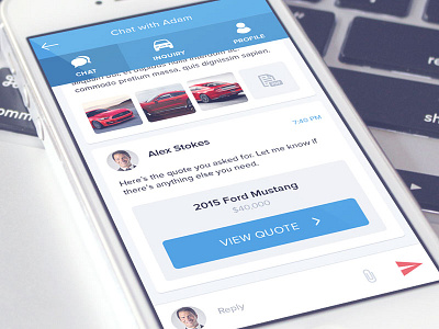 Chat and vehicle quote app chat design flat inbox message mobile quote ui ux vehicle