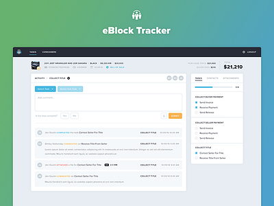 eBlock Tracker app auction design flat manager task tracker ui ux vehicles