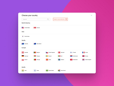 Country selection app design figma typography ui ux web
